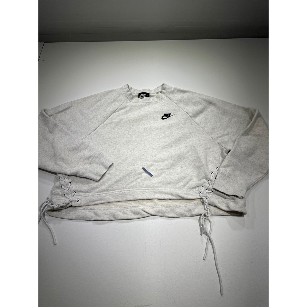 Nike Womens Lace Up Side Crop Sweatshirt Gray Heather Crewneck Medium